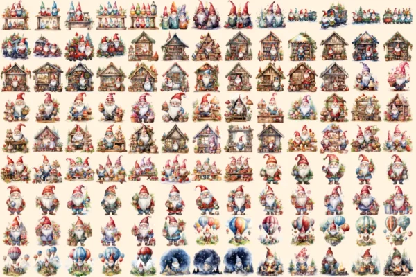 Christmas Gnomes Watercolor Clipart Bundle - 785+ transparent PNG, Festive magic graphics, Holiday gnome png,Commercial use,Digital download