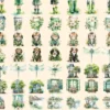 Green Spring Watercolor Clipart Bundle - 430+ transparent PNG, Cute spring girl graphics, Cozy spring png, Commercial use,Digital download