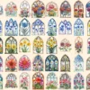 Floral Church Windows Watercolor Clipart Bundle - 340+ transparent PNG, Sacred graphics, Floral glass art, Commercial use, Digital download