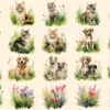 Grass Watercolor Clipart Bundle - 135+ transparent PNG, Botanical grass illustrations, Spring greenery art, Commercial use, Digital download