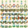 Earth Day Watercolor Clipart Bundle - 503+ transparent PNG, Eco-Friendly graphics, Planet care png images, Commercial use, Digital download