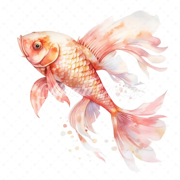 20 High-Quality Baby Pink Koi Fish Clipart - Koi fish digital watercolor JPG instant download for commercial use - Digital download
