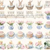 Grandmillenial Easter Watercolor Clipart Set - 260+ transparent PNG, Easter toile graphics, Chinoiserie png, Commercial use,Digital download