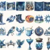 Celestial Elf Watercolor Clipart Set - 215+ transparent PNG, Magical nightscape graphics, Cosmic stars art, Commercial use, Digital download