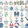 Summer Anchor Watercolor Clipart Set - 260+ transparent PNG, Seaside coastal graphics, Summertime images, Commercial use, Digital download