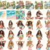 Tropical Island Rhythms Watercolor Clipart Set - 268+ transparent PNG, Seaside graphics, Tropical summer, Commercial use, Digital download