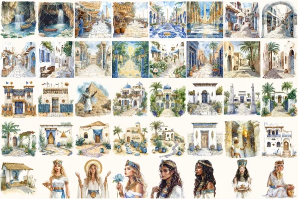 Amentas Whisper Watercolor Clipart Set - 275+ transparent PNG, Ancient egypt illustrations, Pharaohs art, Commercial use, Digital download