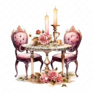 20 High-Quality Romantic Tables Clipart - Romantic tables digital watercolor JPG instant download for commercial use - Digital download