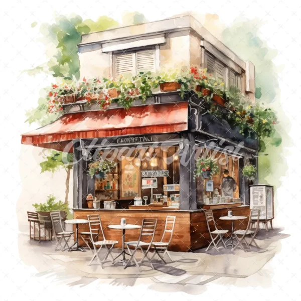 22 High-Quality Cafe Storefronts Clipart - Cafe storefronts digital watercolor JPG instant download for commercial use - Digital download