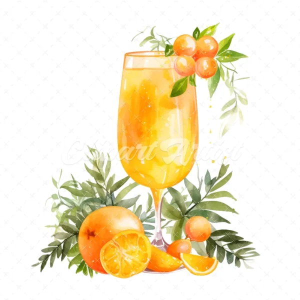 20 High-Quality Mimosa Cocktail Clipart - Mimosa cocktail digital watercolor JPG instant download for commercial use - Digital download