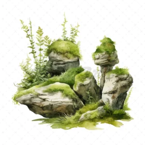 19 High-Quality Mossy Rocks Clipart - Mossy rocks digital watercolor JPG instant download for commercial use - Digital download