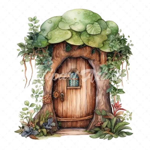 21 High-Quality Forest Fairy Doors Clipart - Forest fairy door digital watercolor JPG instant download for commercial use - Digital download