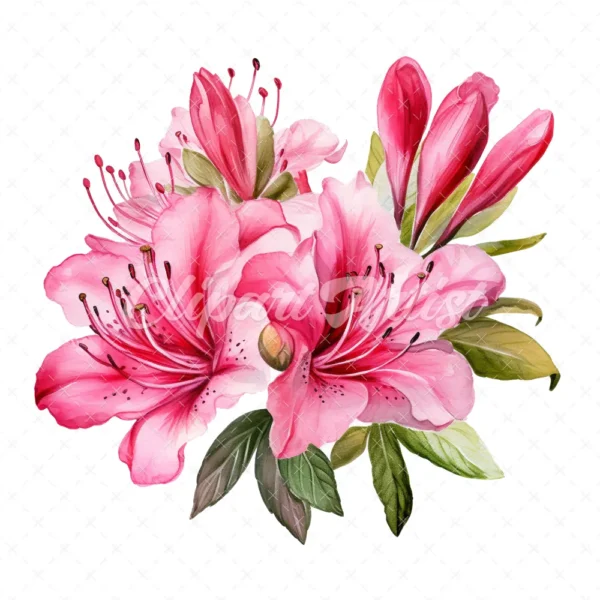 20 High-Quality Hot Pink Azalea Bouquet Clipart - Hot Azalea digital watercolor JPG instant download for commercial use - Digital download