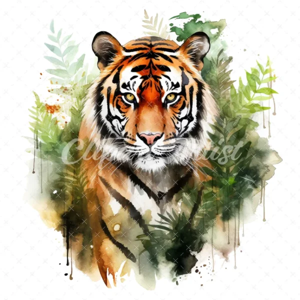 20 High-Quality Forest Tiger Clipart - Forest tiger digital watercolor JPG instant download for commercial use - Digital download
