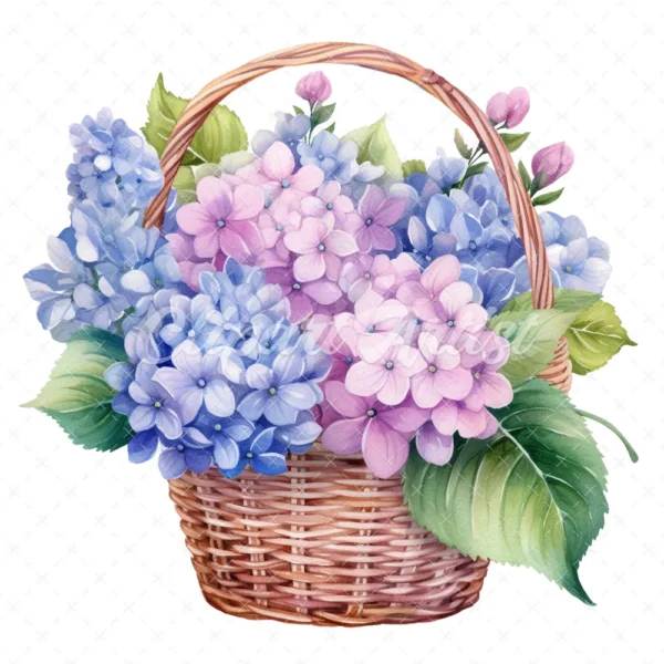 20 High-Quality Hydrangea Basket Clipart - Hydrangea basket digital watercolor JPG instant download for commercial use - Digital download