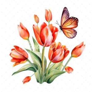 20 High-Quality Tulip Butterflies Clipart - Tulip butterflies digital watercolor JPG instant download for commercial use - Digital download