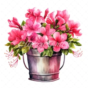 20 High-Quality Azalea Bucket Clipart - Azalea bucket digital watercolor JPG instant download for commercial use - Digital download