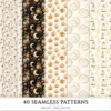 Cozy Haunt Seamless Patterns, Spooky autumn JPEG, Ghosts pattern, Witch hat, Bones, Pumpkin repeating pattern, Digital scrapbook paper