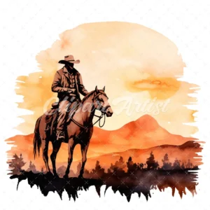 20 High-Quality Western Cowboy Silhouette Clipart - Cowboy digital watercolor JPG instant download for commercial use - Digital download