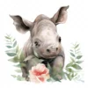20 High-Quality Baby Rhino Clipart - Baby rhino digital watercolor JPG instant download for commercial use - Digital download