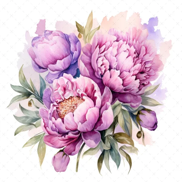 24 High-Quality Iridescent Peony Clipart - Iridescent peony digital watercolor JPG instant download for commercial use - Digital download