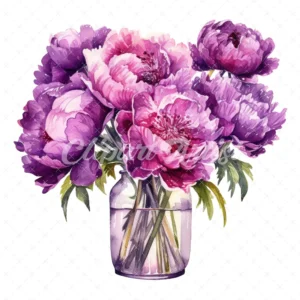 20 High-Quality Vase of Purple Peonies Clipart - Vase of Peony digital watercolor JPG instant download for commercial use - Digital download