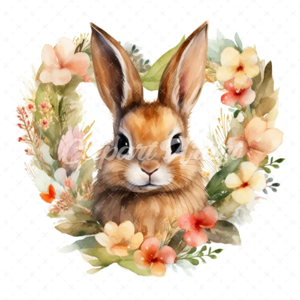 20 High-Quality Bunny in Heart Wreath Clipart - Bunny wreath digital watercolor JPG instant download for commercial use - Digital download
