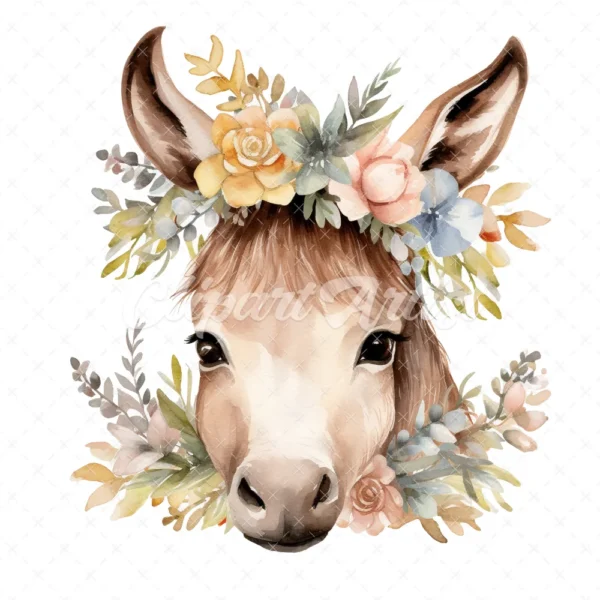 20 High-Quality Floral Donkey Clipart - Floral donkey digital watercolor JPG instant download for commercial use - Digital download