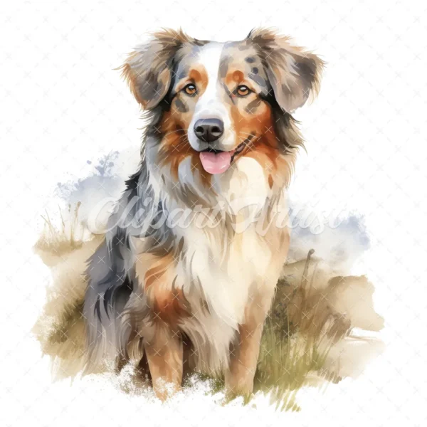 20 High-Quality Australian Shepherd Clipart - Shepherd dog digital watercolor JPG instant download for commercial use - Digital download