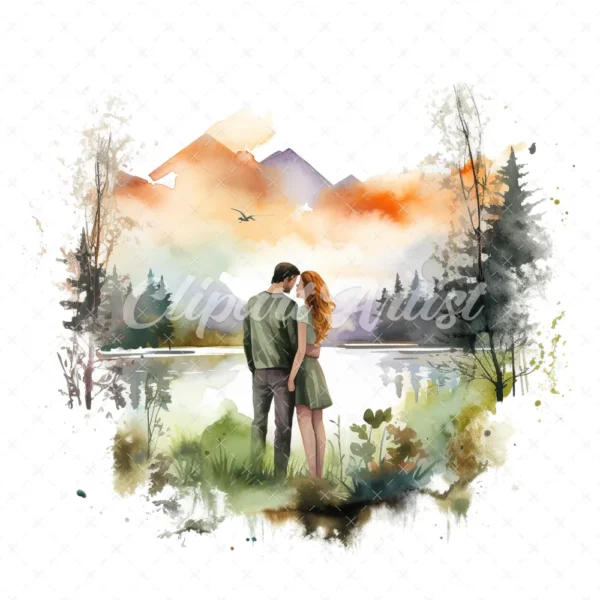 20 High-Quality Loving Couple Clipart - Loving couple digital watercolor JPG instant download for commercial use - Digital download