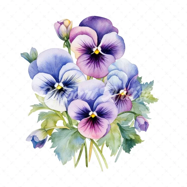 19 High-Quality Pansy Clipart - Pansy flowers digital watercolor JPG instant download for commercial use - Digital download