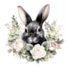 20 High-Quality Black Bunny With White Roses Clipart - Bunny digital watercolor JPG instant download for commercial use - Digital download