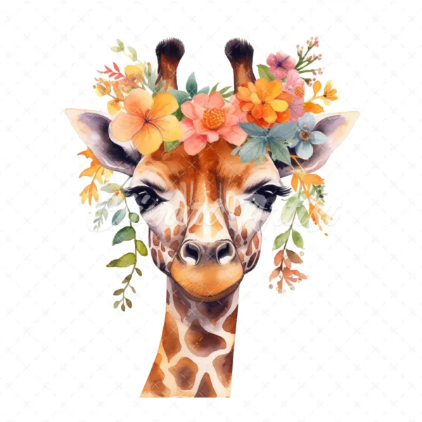 19 High-Quality Floral Giraffe Clipart - Floral giraffe digital watercolor JPG instant download for commercial use - Digital download