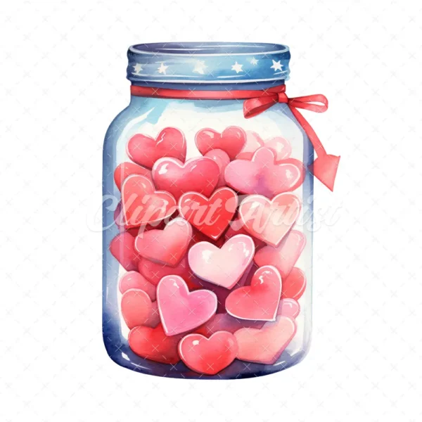 20 High-Quality Jar of Hearts Clipart - Jar of hearts digital watercolor JPG instant download for commercial use - Digital download
