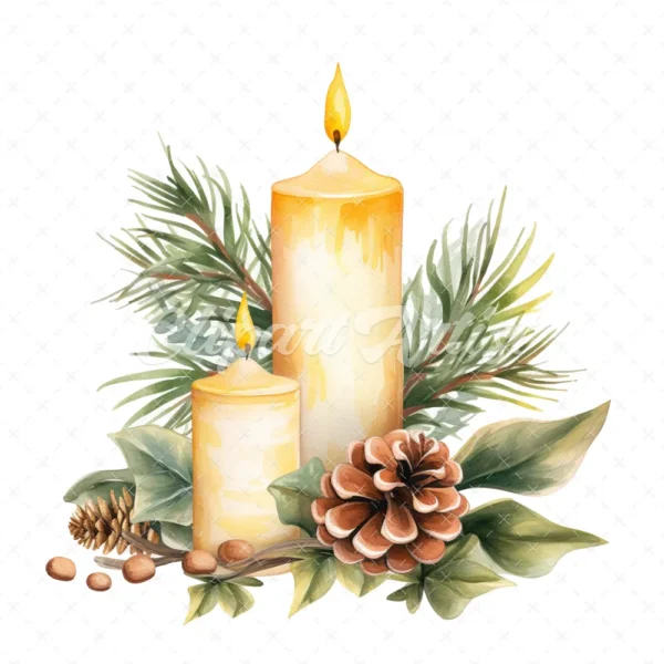 19 High-Quality Christmas Candles Clipart - Christmas candles digital watercolor JPG instant download for commercial use - Digital download