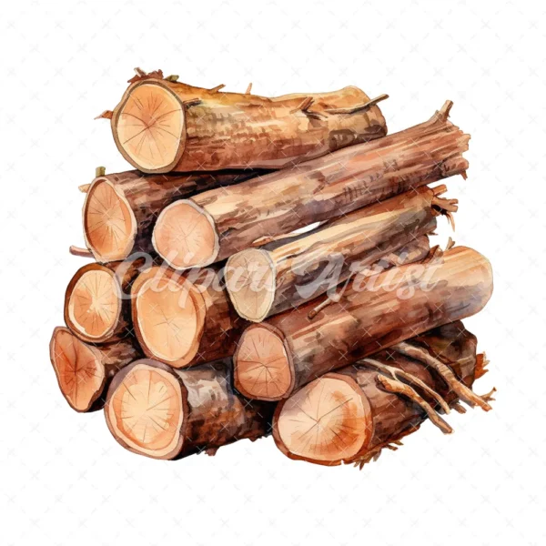 18 High-Quality Chopped Wood Clipart - Chopped wood digital watercolor JPG instant download for commercial use - Digital download