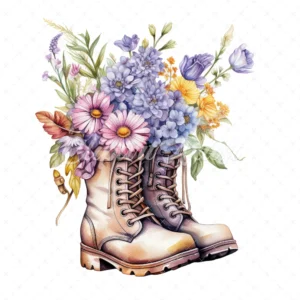 19 High-Quality Floral Boots Clipart - Floral boots digital watercolor JPG instant download for commercial use - Digital download