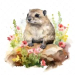 19 High-Quality Hyrax in Garden Clipart - Hyrax in garden digital watercolor JPG instant download for commercial use - Digital download