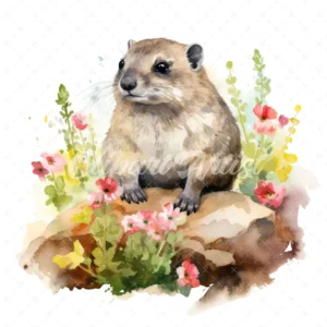 19 High-Quality Hyrax in Garden Clipart - Hyrax in garden digital watercolor JPG instant download for commercial use - Digital download