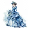 20 High-Quality Blue Victorian Dress Clipart - Victorian dress digital watercolor JPG instant download for commercial use - Digital download