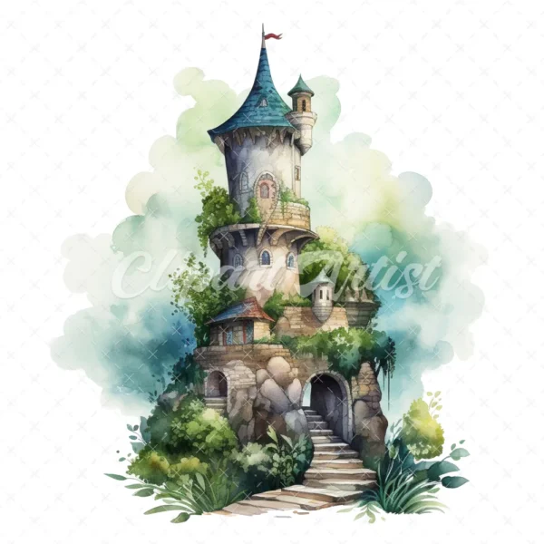 20 High-Quality Fairy Towers Clipart - Fairy towers digital watercolor JPG instant download for commercial use - Digital download