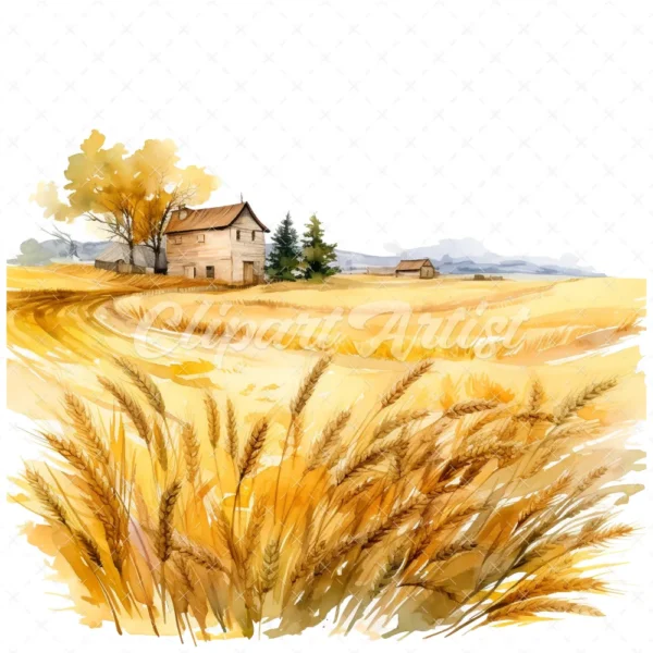 19 High-Quality Wheat Farm Clipart - Wheat farm digital watercolor JPG instant download for commercial use - Digital download