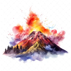 20 High-Quality Volcano Clipart - Volcano digital watercolor JPG instant download for commercial use - Digital download