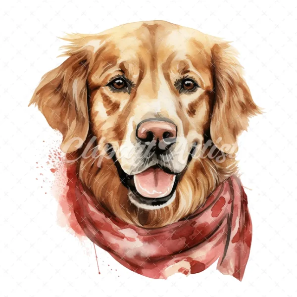 20 High-Quality Golden Retriever with Bandana Clipart - Dogs digital watercolor JPG instant download for commercial use - Digital download