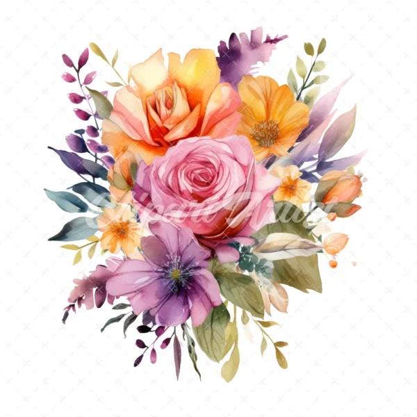 20 High-Quality Flower Bouquet Clipart - Flower bouquet digital watercolor JPG instant download for commercial use - Digital download