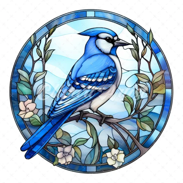 20 High-Quality Blue Jay Stained Glass Clipart - Blue jay digital watercolor JPG instant download for commercial use - Digital download