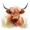 19 High-Quality Highland Cow in Grass Clipart - Highland cow digital watercolor JPG instant download for commercial use - Digital download