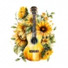 20 High-Quality Sunflowers Guitars Clipart - Sunflowers guitar digital watercolor JPG instant download for commercial use - Digital download