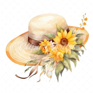 19 High-Quality Floral Straw Hat Clipart - Straw hat digital watercolor JPG instant download for commercial use - Digital download