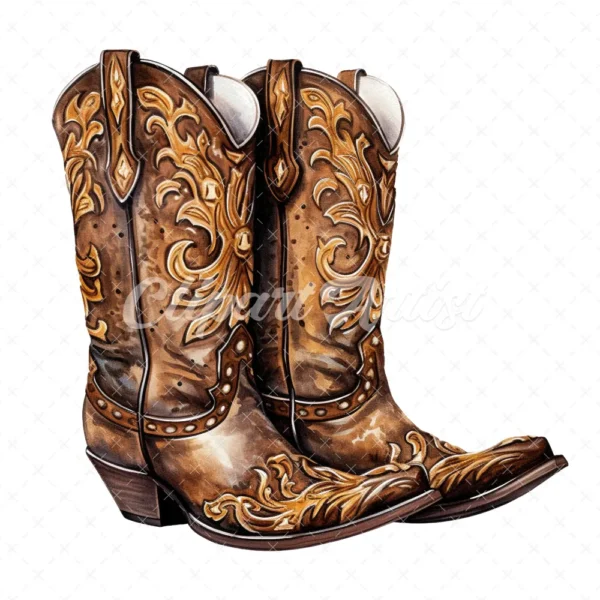 19 High-Quality Ornate Cowboy Boots Clipart - Cowboy boots digital watercolor JPG instant download for commercial use - Digital download